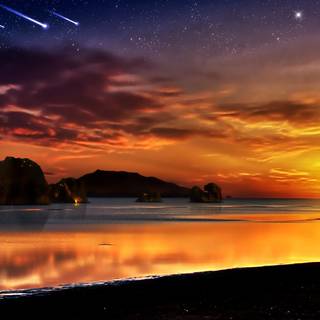 Sunset on beach island wallpaper