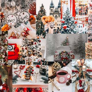 Colorful Christmas collage laptop wallpaper