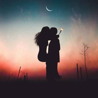 Kissing under the moon wallpaper