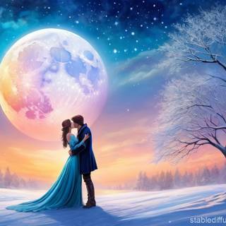 Kissing under the moon wallpaper