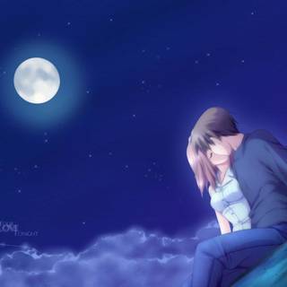 Kissing under the moon wallpaper
