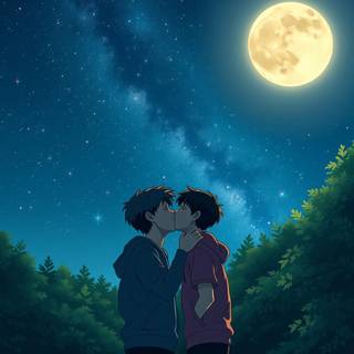 Kissing under the moon wallpaper