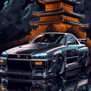 Nissan GTR cartoon iPhone wallpaper