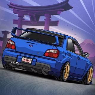 Cartoon Subaru WRX iPhone wallpaper