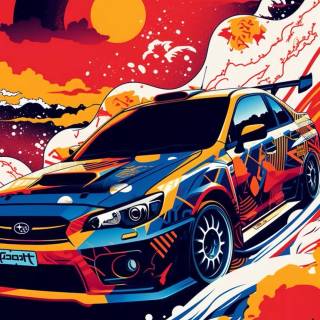 Cartoon Subaru WRX iPhone wallpaper