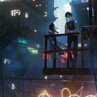 Anime cityscape phone wallpaper