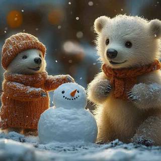 Winter cute animals wallpaper