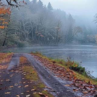 Foggy autumn road wallpaper