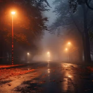 Foggy autumn road wallpaper