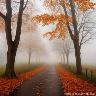 Foggy autumn road wallpaper