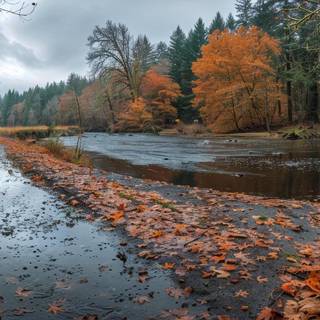 Foggy autumn road wallpaper