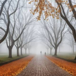 Foggy autumn road wallpaper