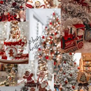 Red Christmas collage wallpaper