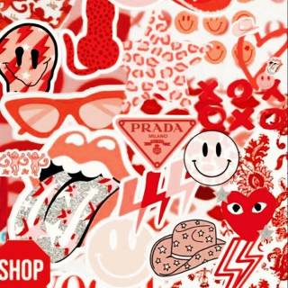 Preppy red collage wallpaper