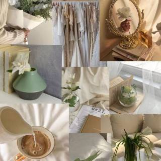 Sage green beige aesthetic collage wallpaper