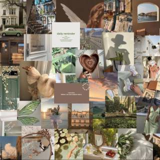 Sage green beige aesthetic collage wallpaper