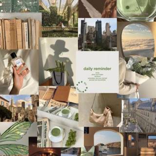 Sage green beige aesthetic collage wallpaper