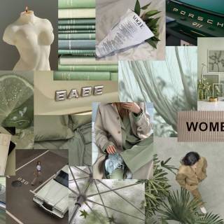 Sage green beige aesthetic collage wallpaper