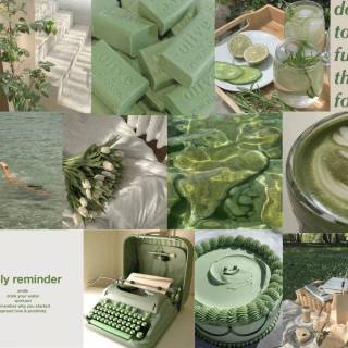 Sage green beige aesthetic collage wallpaper