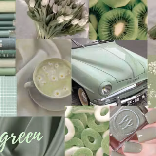 Sage green beige aesthetic collage wallpaper