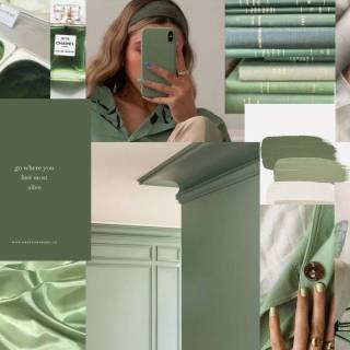Sage green beige aesthetic collage wallpaper