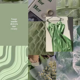 Sage green beige aesthetic collage wallpaper