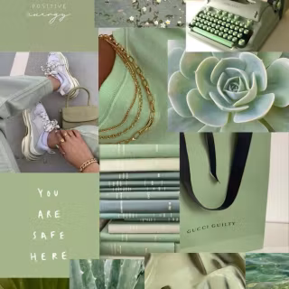 Sage green beige aesthetic collage wallpaper