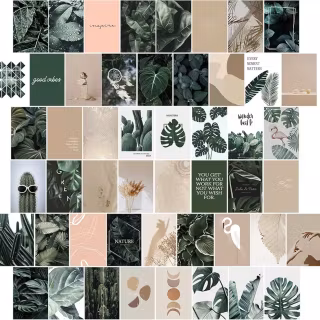 Sage green beige aesthetic collage wallpaper