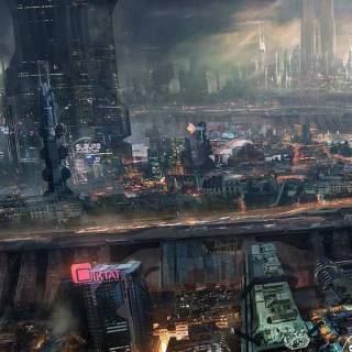 Cyberpunk city iPhone wallpaper