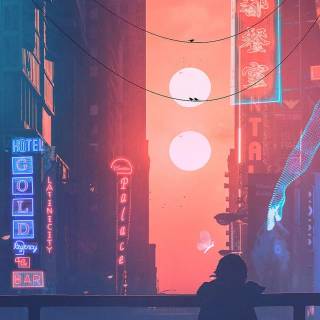 Cyberpunk city iPhone wallpaper