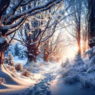 Cartoon winter forest wallpaper