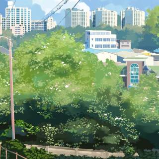 Anime cityscape phone wallpaper