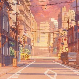 Anime cityscape phone wallpaper