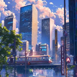Anime cityscape phone wallpaper