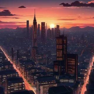 Anime cityscape phone wallpaper