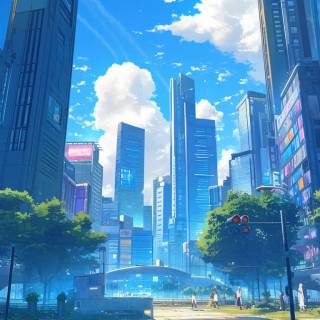 Anime cityscape phone wallpaper