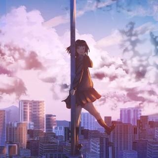 Anime cityscape phone wallpaper