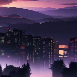 Anime cityscape phone wallpaper