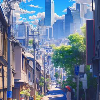 Anime cityscape phone wallpaper