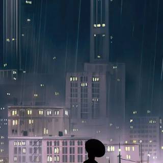 Anime cityscape phone wallpaper