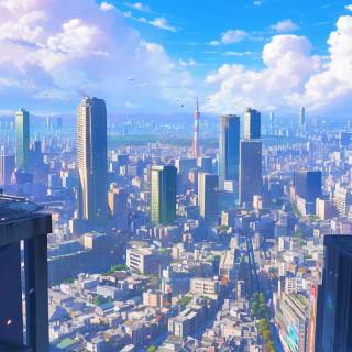 Anime cityscape phone wallpaper