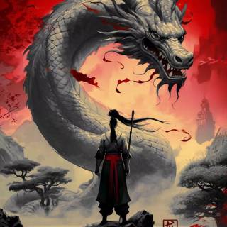 Samurai vs dragon wallpaper