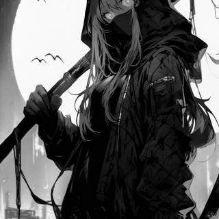 Anime girl black and white phone wallpaper