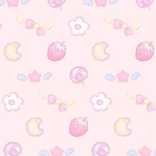 Cute pink strawberry Kawaii wallpaper