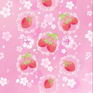 Cute pink strawberry Kawaii wallpaper
