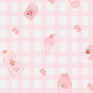 Cute pink strawberry Kawaii wallpaper