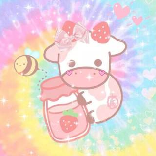 Cute pink strawberry Kawaii wallpaper