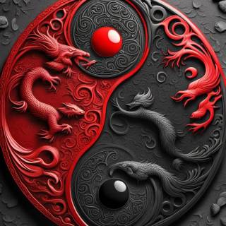 Black and red Yin Yang wallpaper