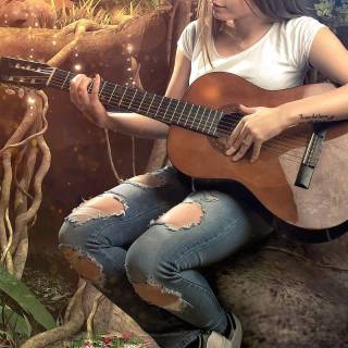 Girl playing guitar wallpaper