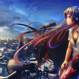 Girl playing guitar wallpaper